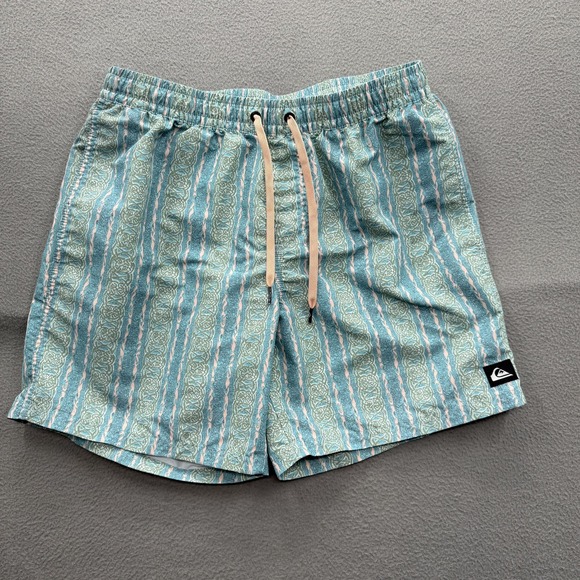 Quiksilver Other - Quiksilver Swim Shorts Mens Medium Blue Striped Trunks UnLined Drawstring Beach